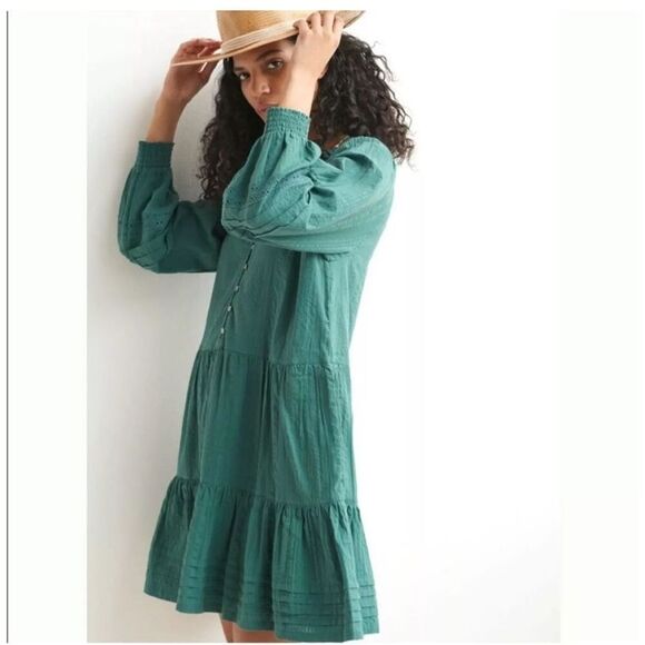 Anthropologie Carrie green tiered tunic long sleeve dress size M - Picture 1 of 8